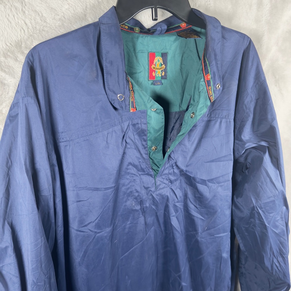 Sunice‎ Vintage Mens Pullover Windbreaker Jacket Navy Blue Snap Large CA00388